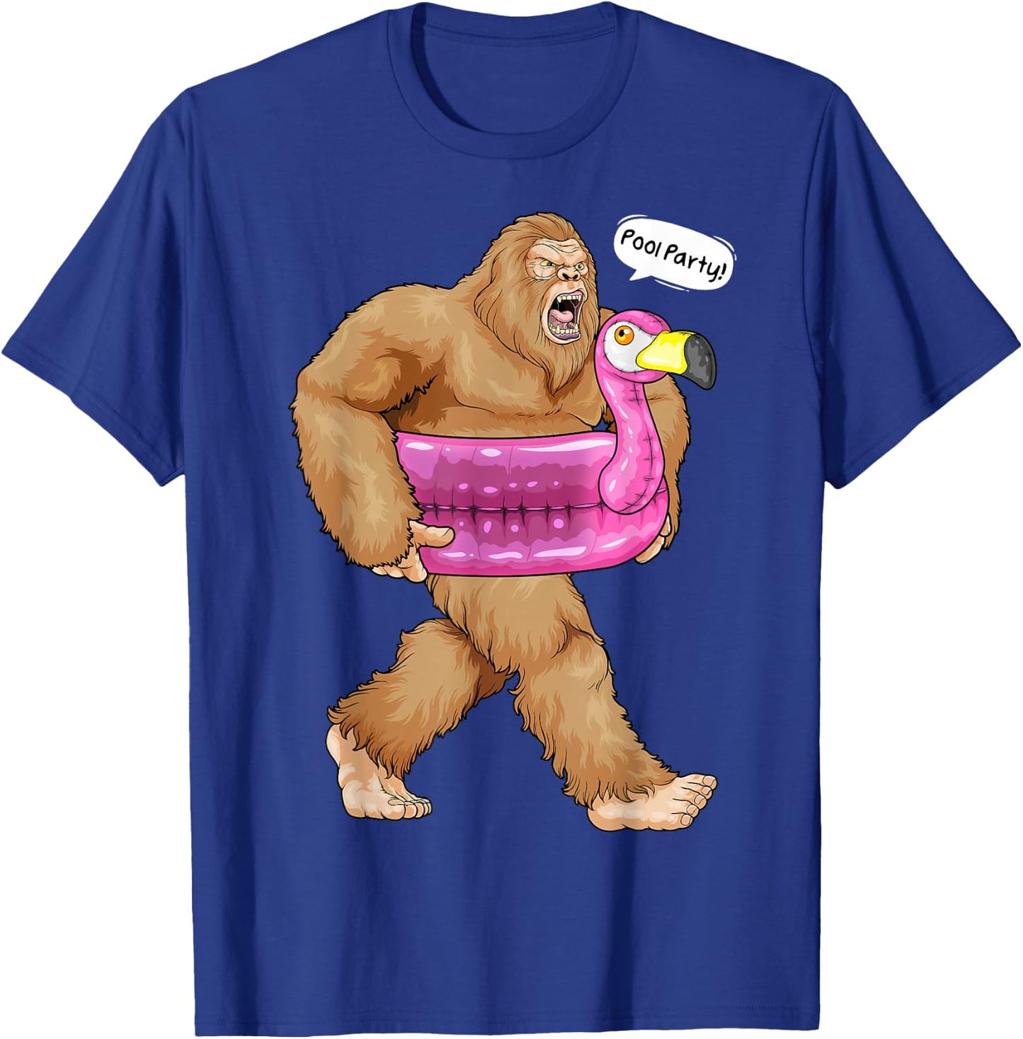 Pool Party Bigfoot Flamingo Float Funny Sasquatch Pink Float T-Shirt - T-Shirt | Royal