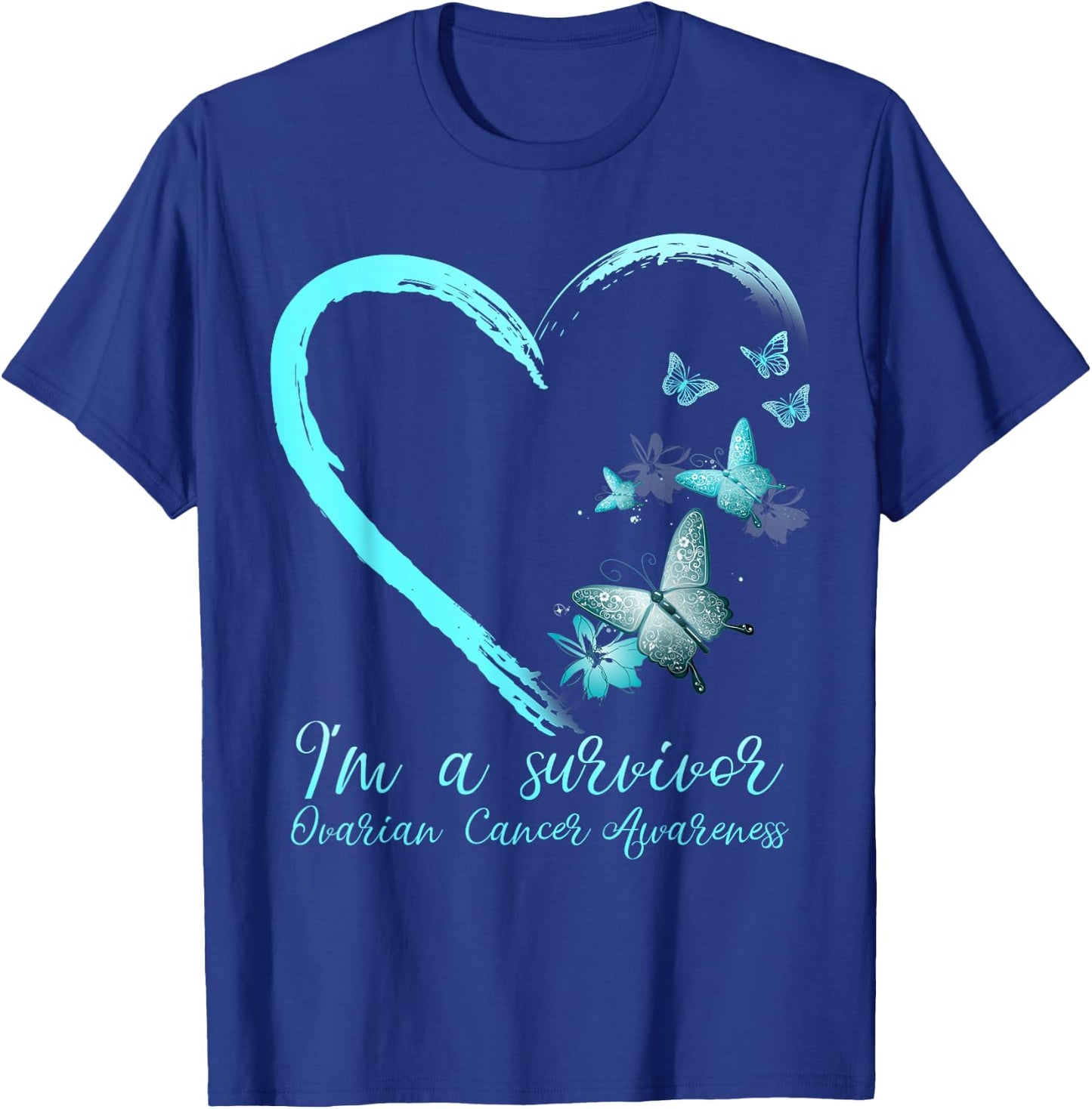 Teal Butterfly Heart Survivor Ovarian Cancer Awareness T-Shirt - T-Shirt | Royal