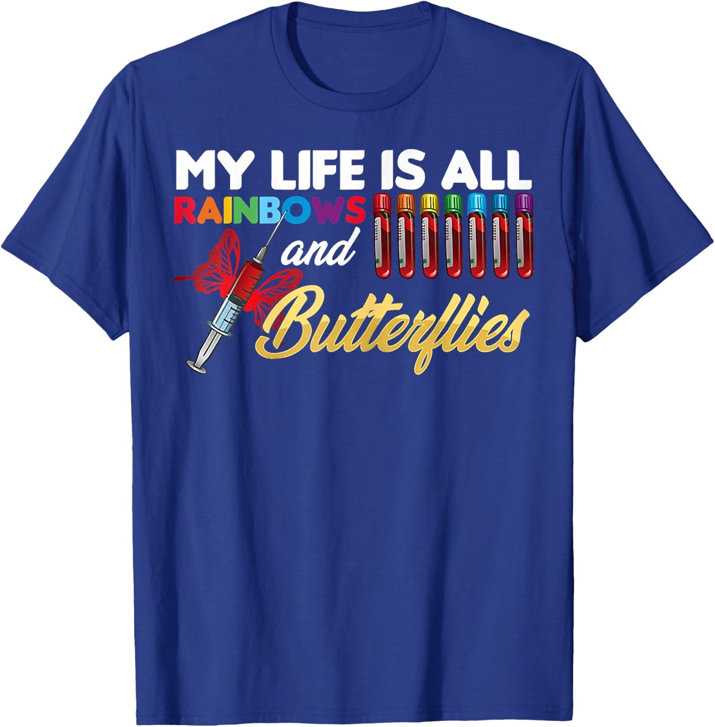 Reaction Glass Butterfly Rainbow Phlebotomy Laboratory Small T-Shirt - T-Shirt | Royal