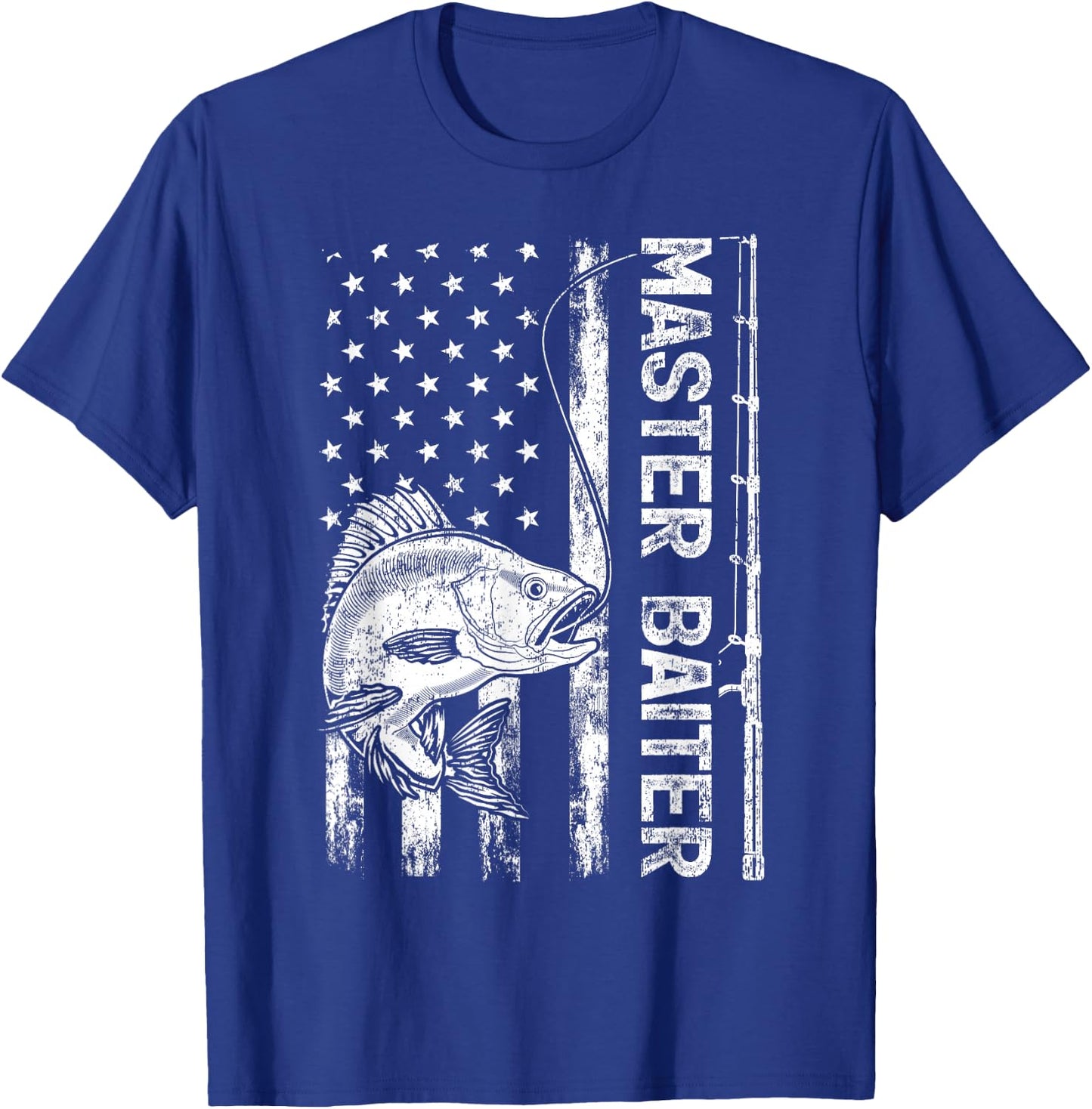 Funny Vintage American Flag Master Baiter Fishing T-Shirt - T-Shirt | Royal