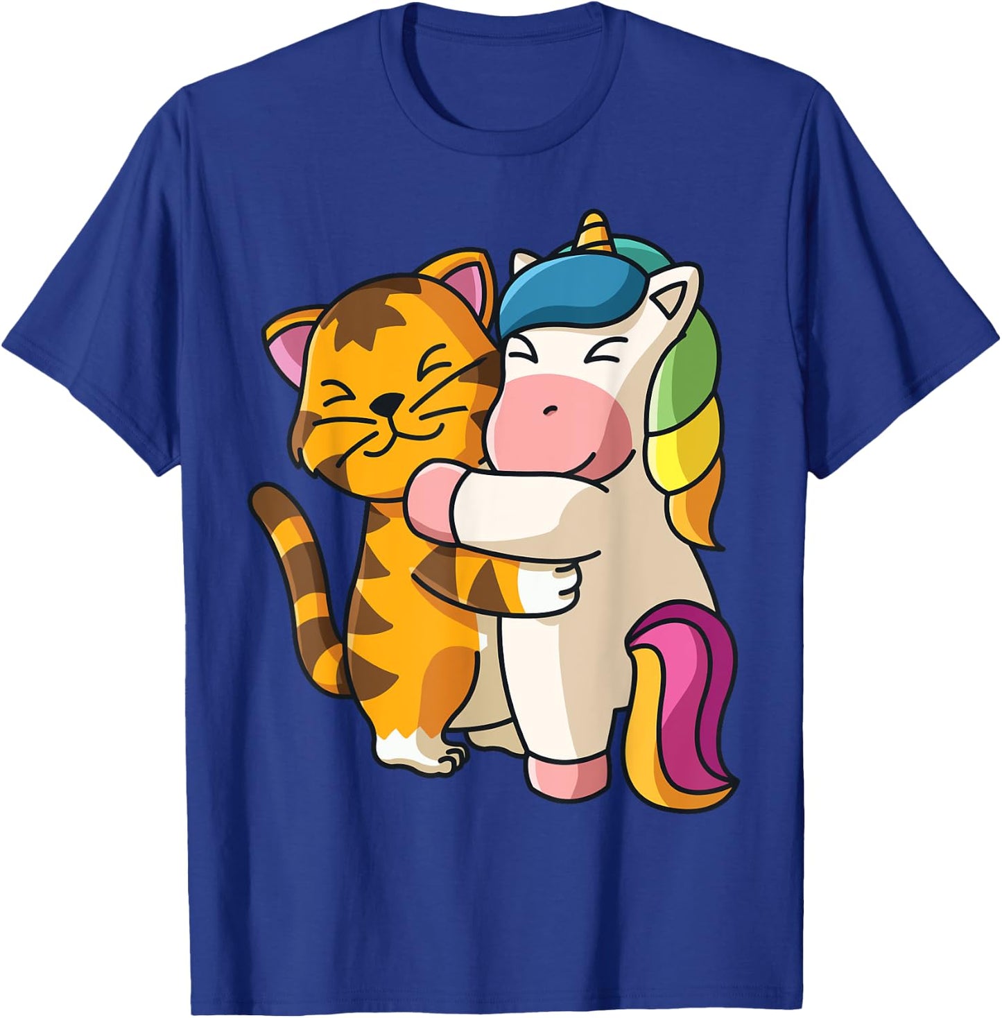 Tiger and Unicorn Cute Zoo Animals Hugging T-Shirt - T-Shirt | Royal