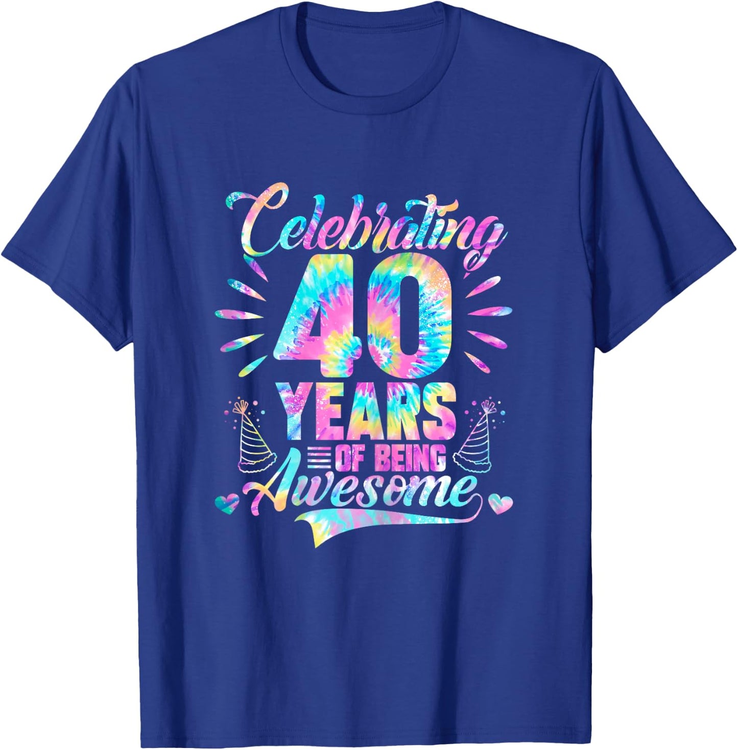 Celebrating 40 Year Of Being Awesome With Tie-dye Graphic T-Shirt - T-Shirt | Royal