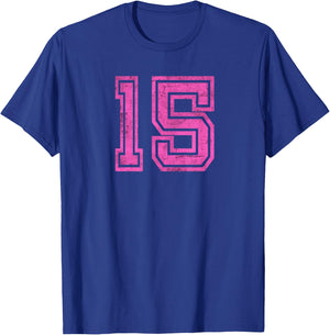 Delessed Pink Sports Team Number #15 T-Shirt - T-Shirt | Royal