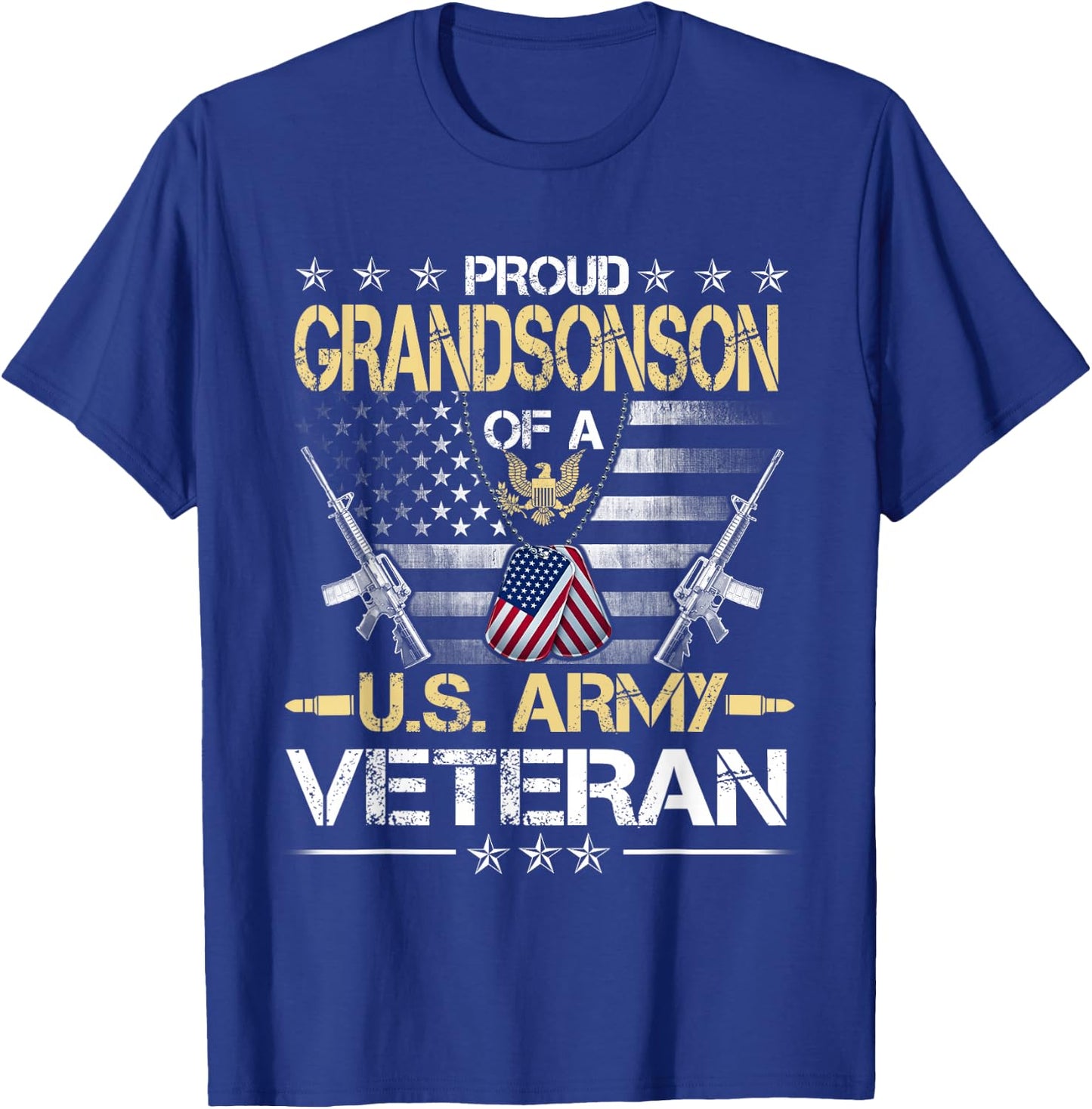 Proud Grandson Of A U.S. Army Veteran Flag , Veterans Day T-Shirt - T-Shirt | Royal