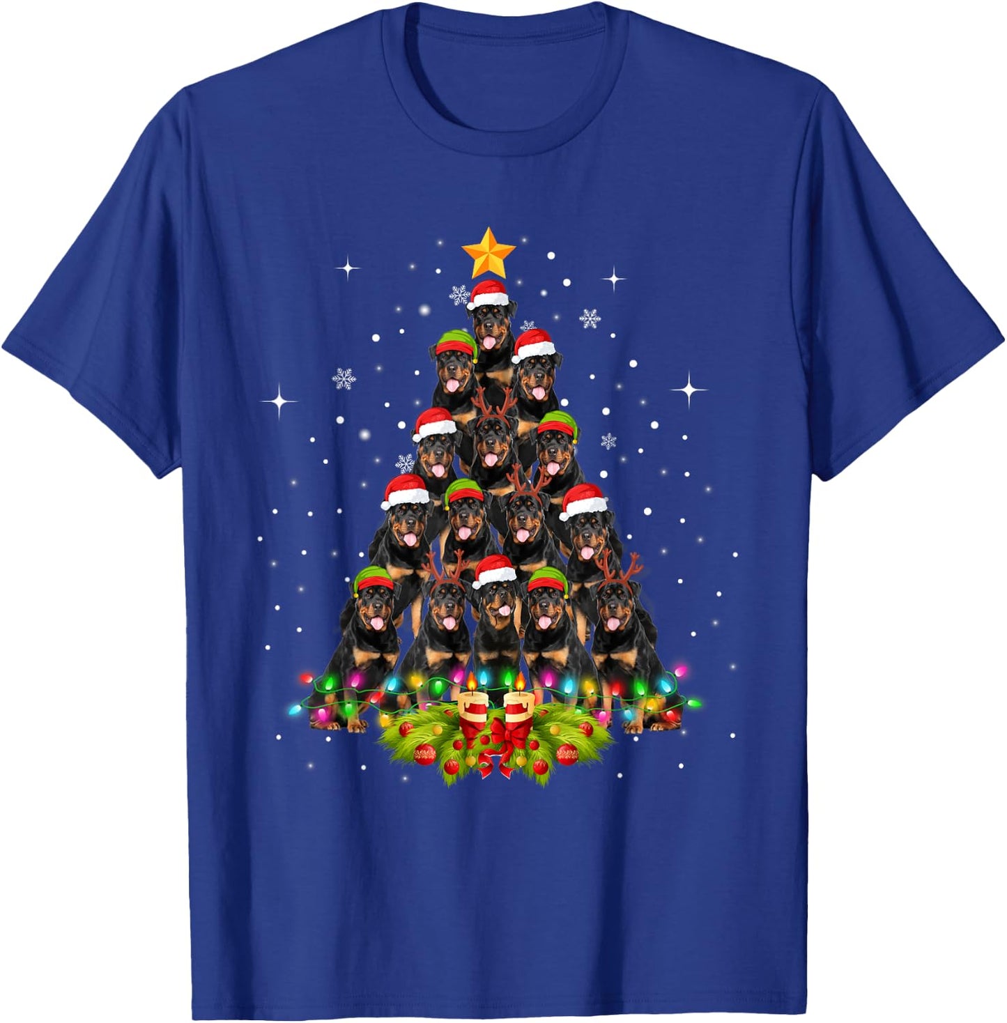 Rottweiler Dogs Tree Christmas Sweater Xmas Pet Animal Dog Women Kids T-Shirt - T-Shirt | Royal