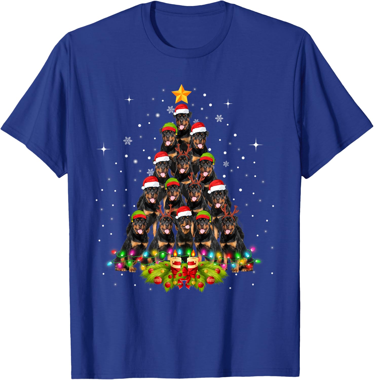 Rottweiler Dogs Tree Christmas Sweater Xmas Pet Animal Dog Women Kids T-Shirt - T-Shirt | Royal