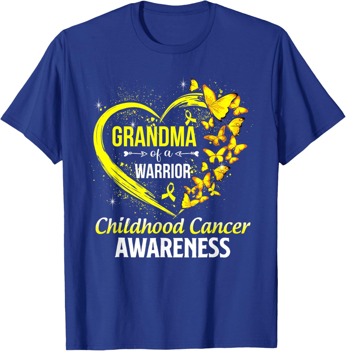 Butterfly Grandma Of A Warrior Childhood Cancer Awareness T-Shirt - T-Shirt | Royal