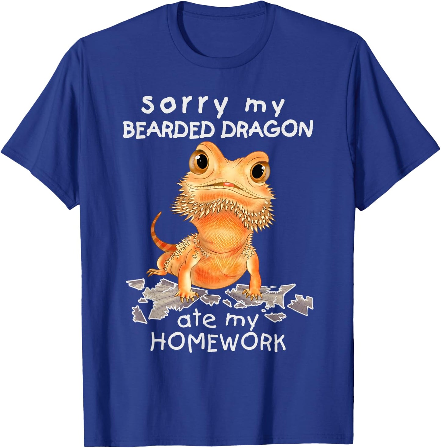 Funny Bearded Dragon Cute Lizard Beardie Ate My Homework T-Shirt - T-Shirt | Royal