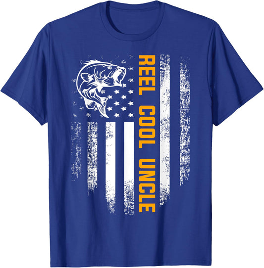 Reel Cool Uncle Shirt Vintage Flag Fishing Father's Day Gift T-Shirt - T-Shirt | Royal