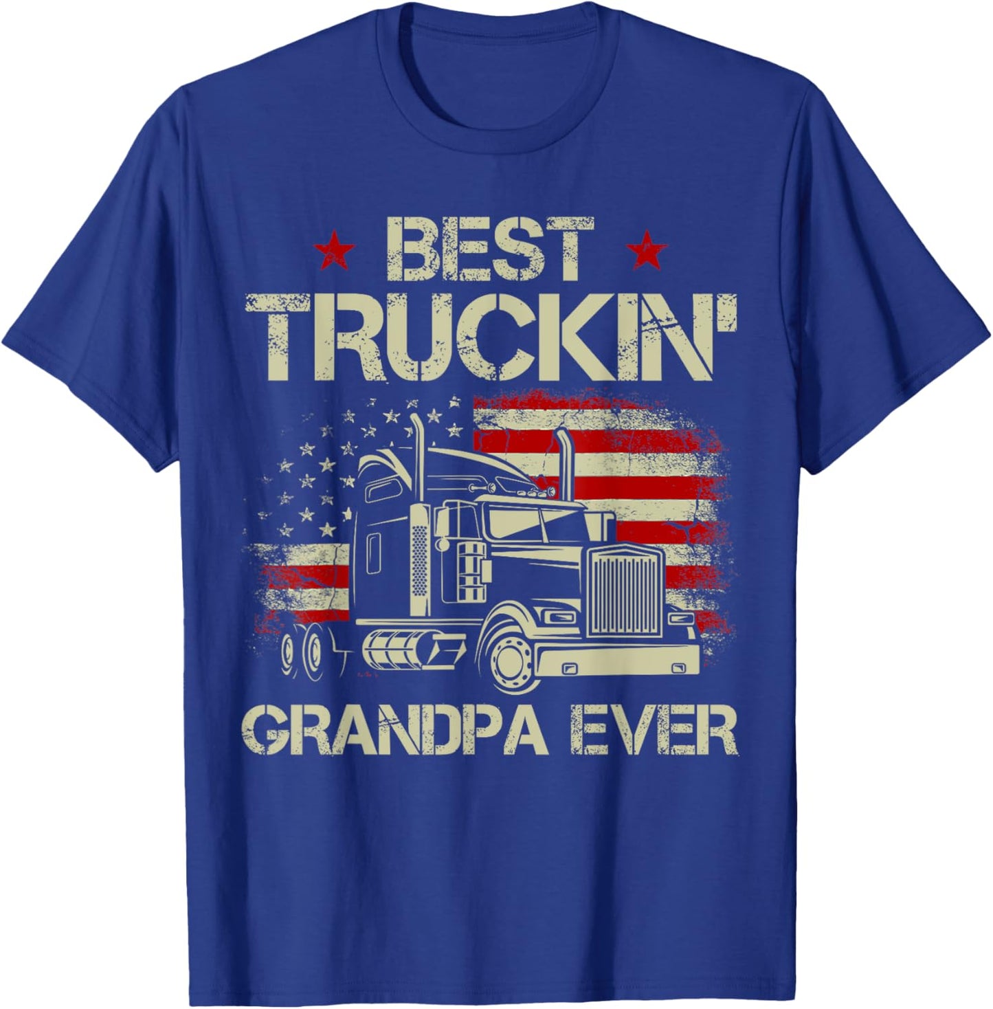Best Truckin Grandpa Ever American Flag Trucker 4th Of July Men T-Shirt - T-Shirt | Royal