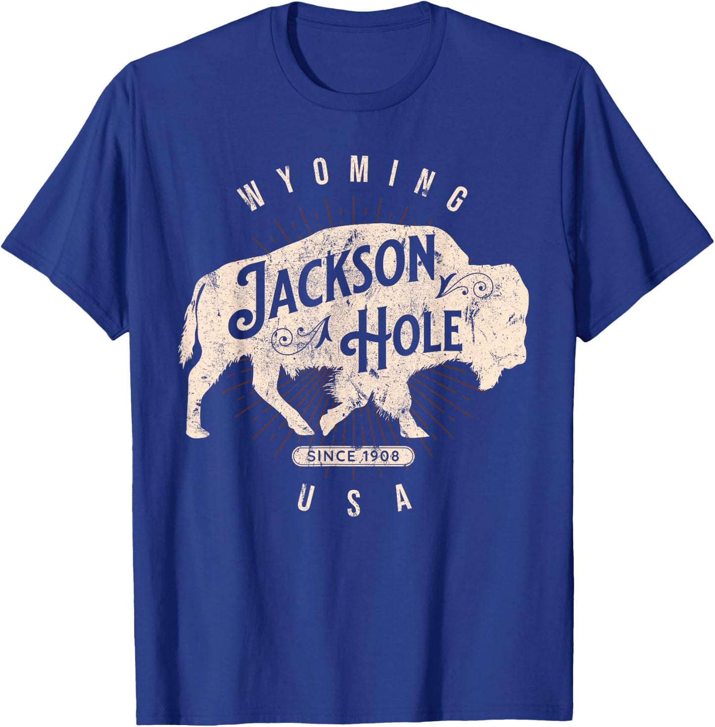 Jackson Hole Wyoming Buffalo Nature Outdoors Vintage T-Shirt - T-Shirt | Royal