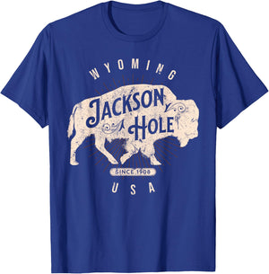 Jackson Hole Wyoming Buffalo Nature Outdoors Vintage T-Shirt - T-Shirt | Royal
