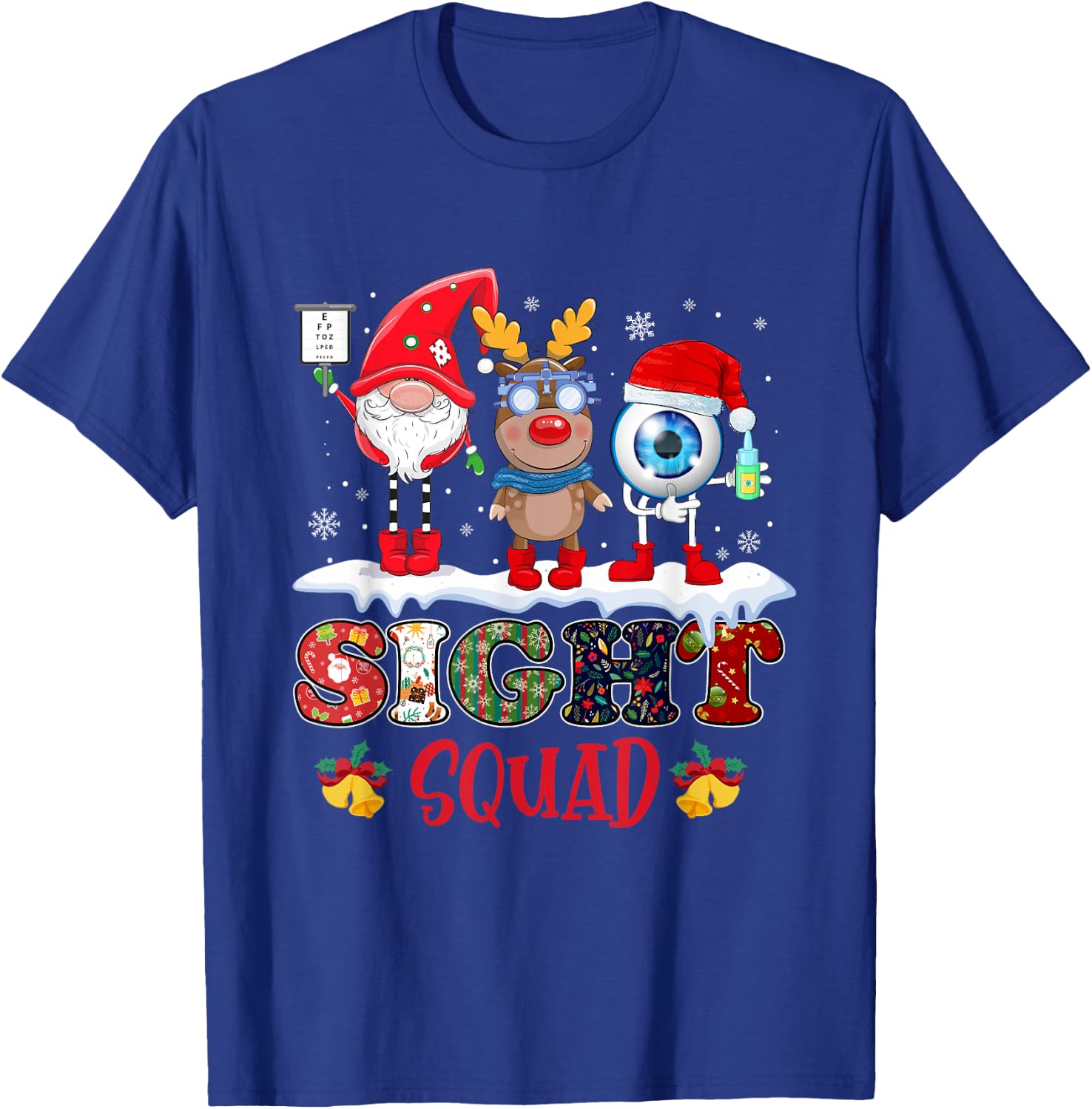 Funny Sight Squad Gnome Reindeer Santa Christmas Optometrist T-Shirt - T-Shirt | Royal
