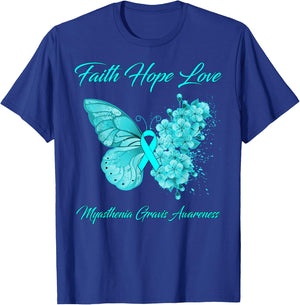 Butterfly Faith Hope Love Myasthenia Gravis Awareness T-Shirt - T-Shirt | Royal