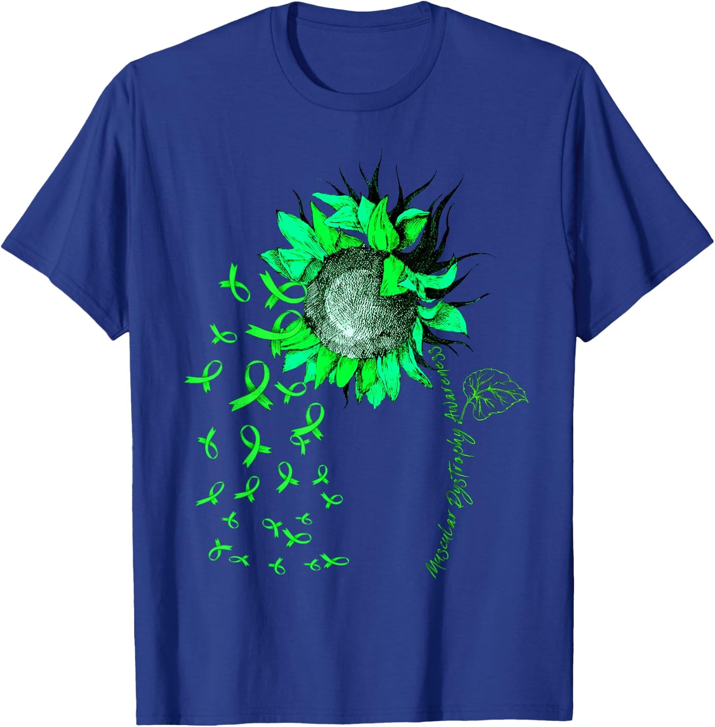 MUSCULAR DYSTROPHY AWARENESS Sunflower Green Ribbon T-Shirt - T-Shirt | Royal