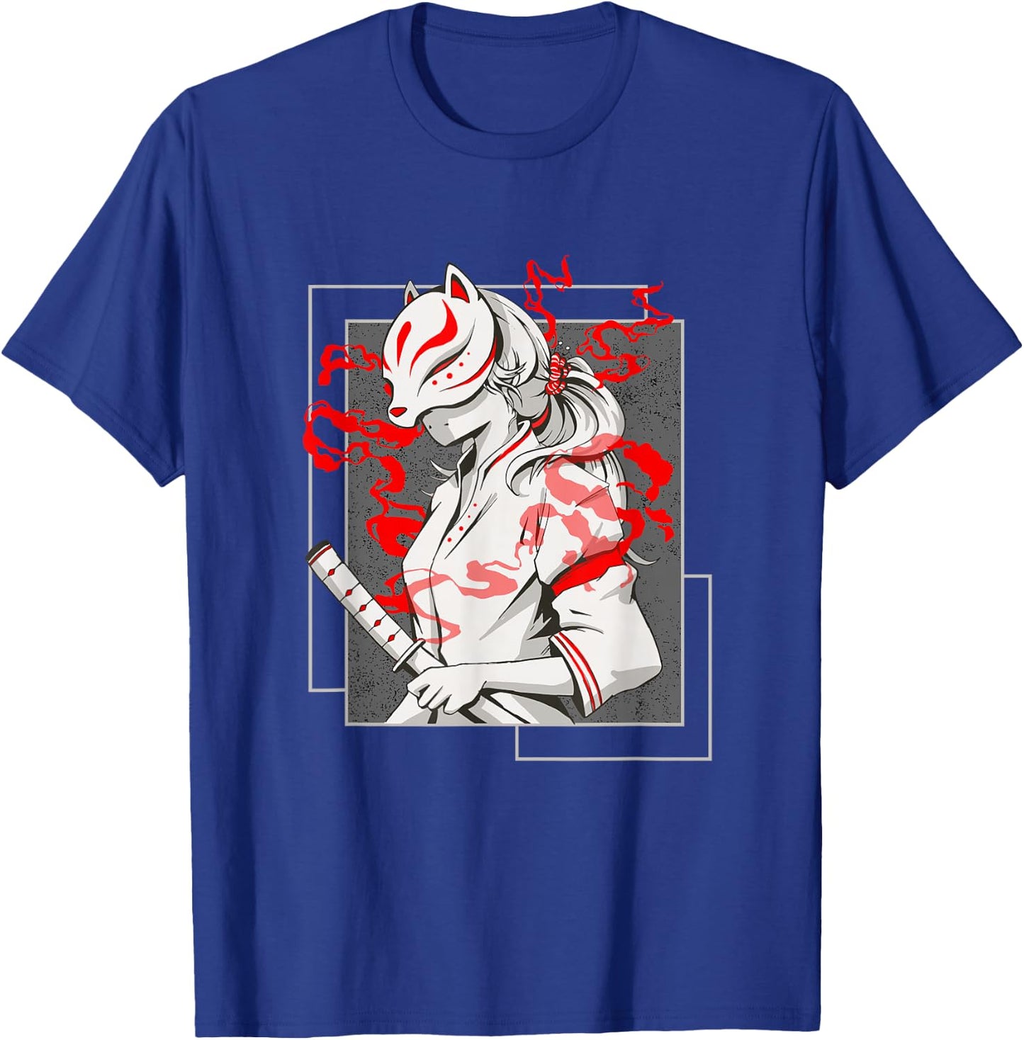Japanese Fox Mask Aesthetic Kitsune Inari Anime Oni Monster T-Shirt - T-Shirt | Royal