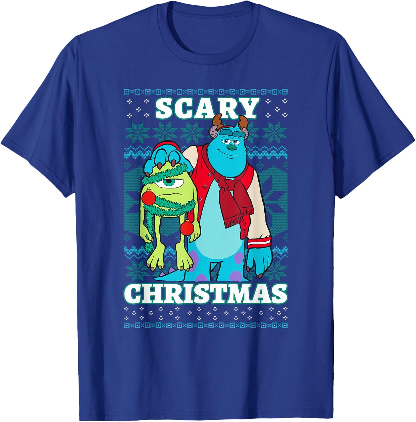 Disney Pixar Monsters Inc. Christmas Scary Ugly Sweater T-Shirt - T-Shirt | Royal