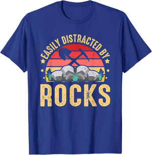 Easily Distracted By Rocks Rock Collector Geology Geologist T-Shirt - T-Shirt | Royal