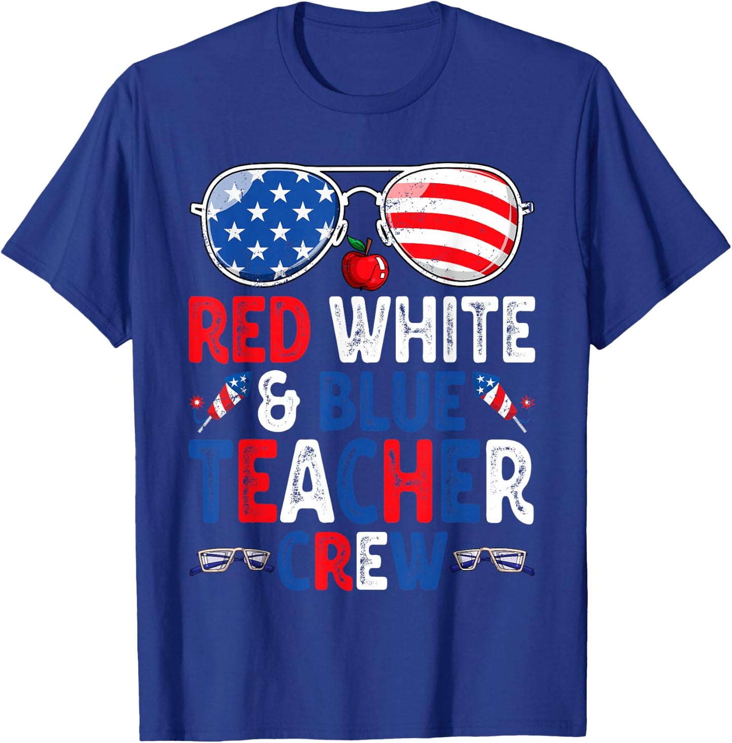 4th Of July Red White & Blue Teacher Crew American Flag T-Shirt - T-Shirt | Royal