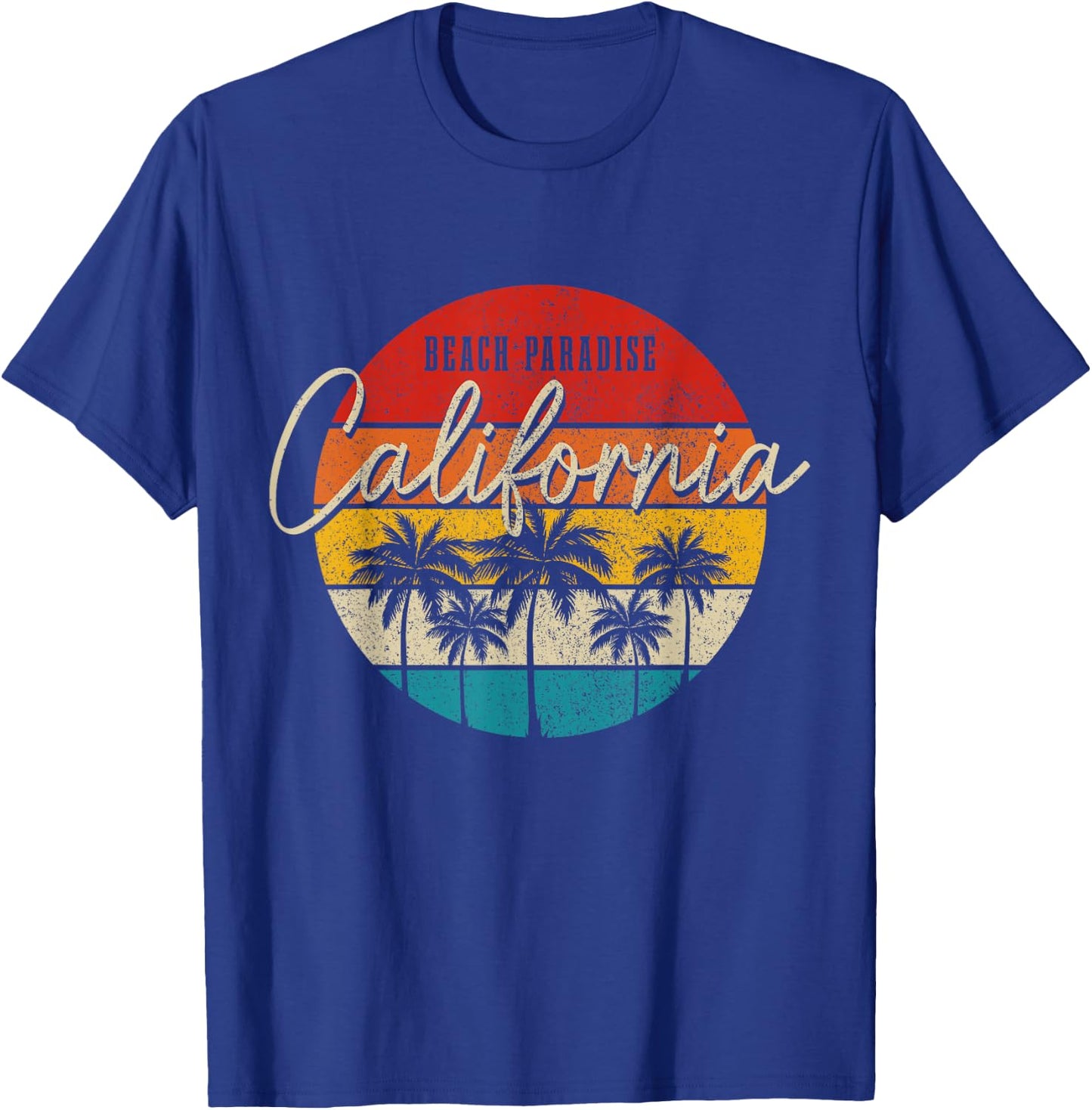 California Beach Paradise Vintage Palm Trees Surfer Retro T-Shirt - T-Shirt | Royal