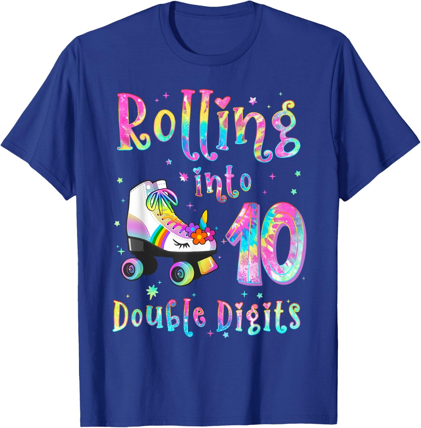 10 Years Old Birthday Girl Rolling Into 10th Double Digits T-Shirt - T-Shirt | Royal