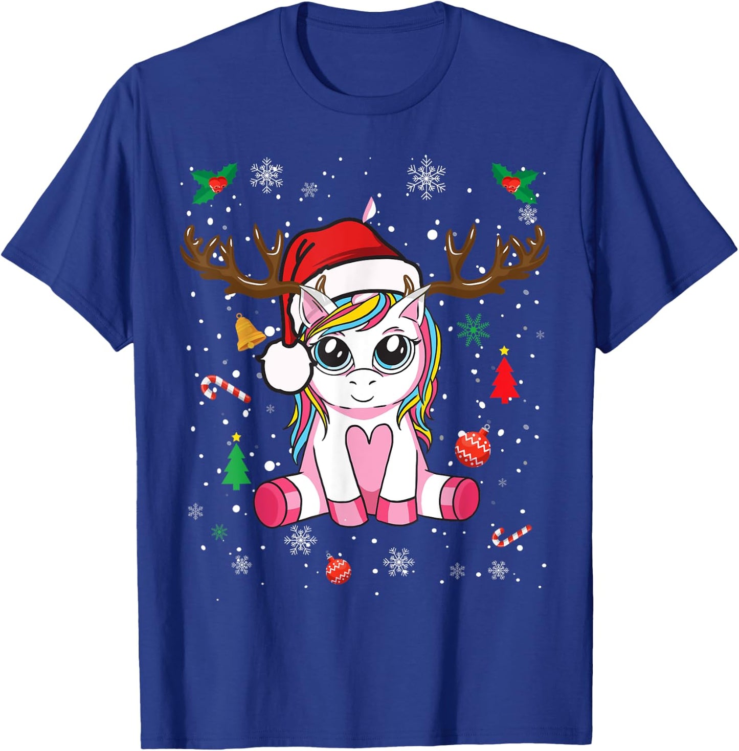 Cute Christmas Shirt Girls Women Xmas Unicorn Deer Christmas T-Shirt - T-Shirt | Royal