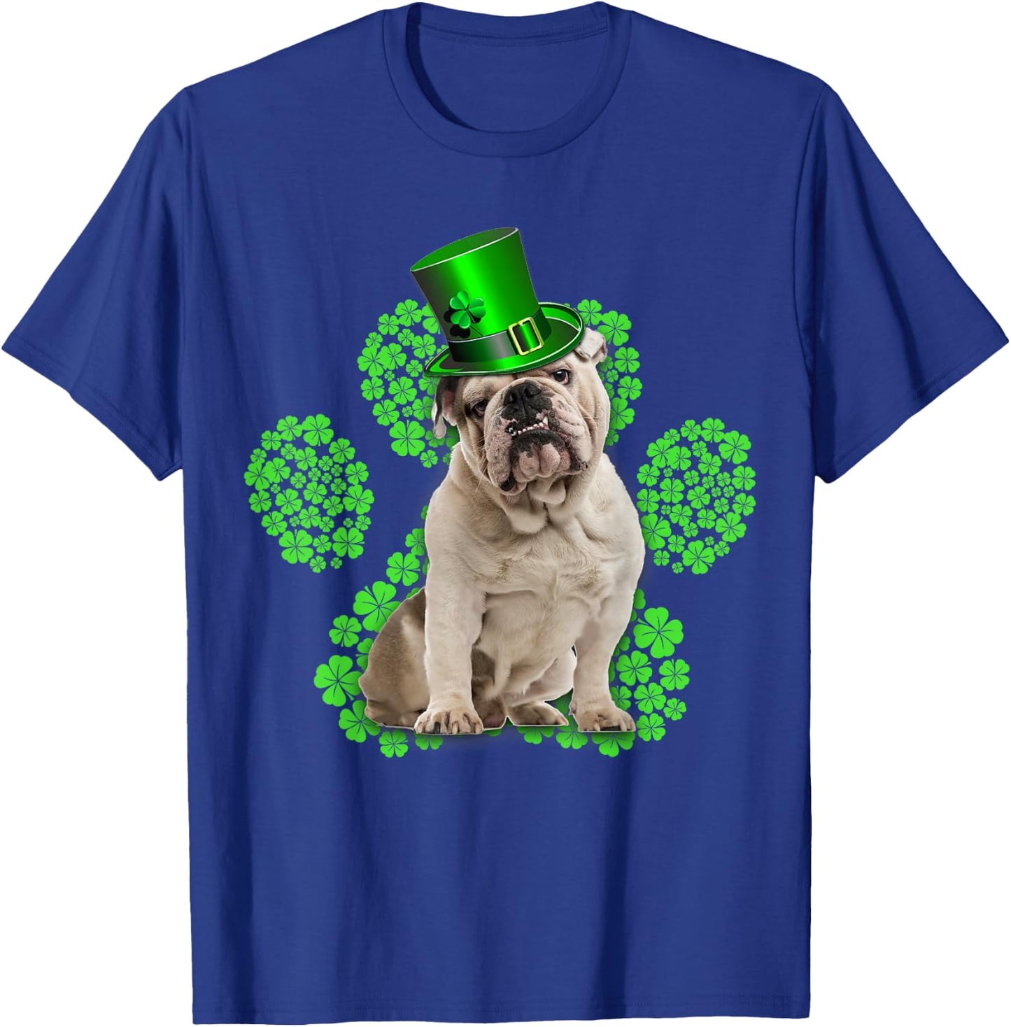English Bulldog Shamrock Paw Clovers St Patrick's Day T-Shirt - T-Shirt | Royal