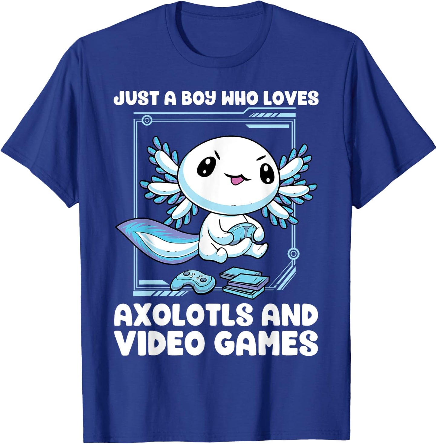 Just A Boy Who Loves Axolotls and Video Games Gamesolotl T-Shirt - T-Shirt | Royal