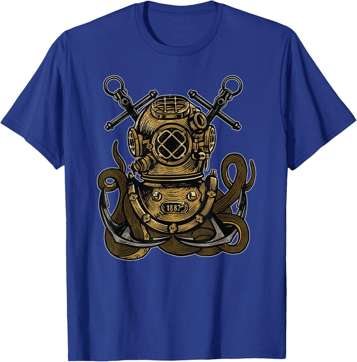 Steampunk Nautical Deep Sea Diver Helmet Anchor Octopus T-Shirt - T-Shirt | Royal