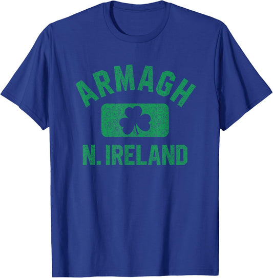 Armagh N. Ireland Gym Style Distressed Green Print T-Shirt - T-Shirt | Royal