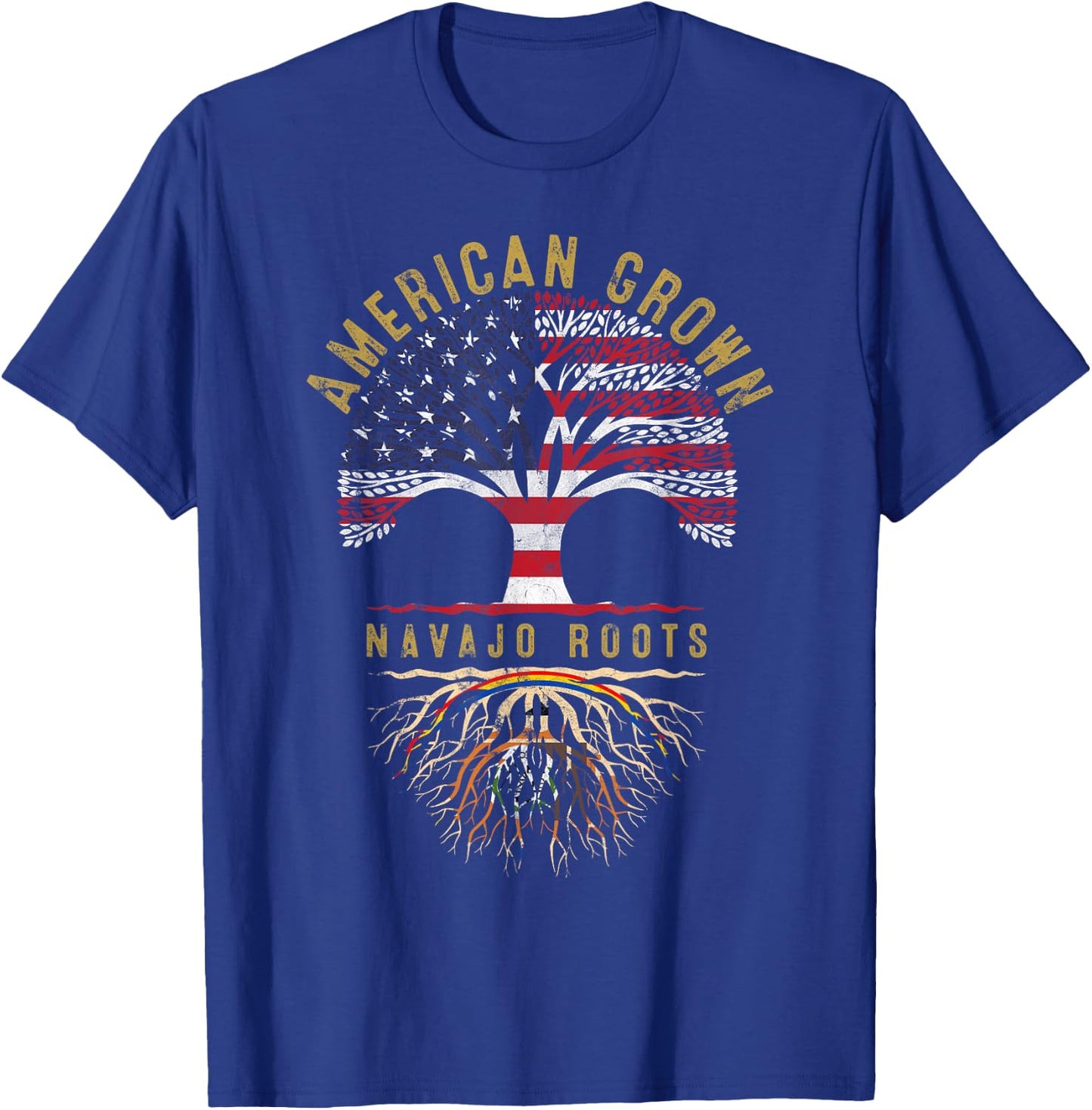 American Grown Navajo Roots Tree Flag Family Heritage T-Shirt - T-Shirt | Royal