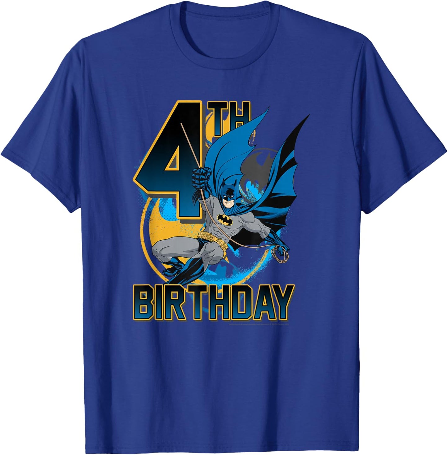 DC Comics Batman 4th Birthday Bat Swing Action Poster T-Shirt - T-Shirt | Royal