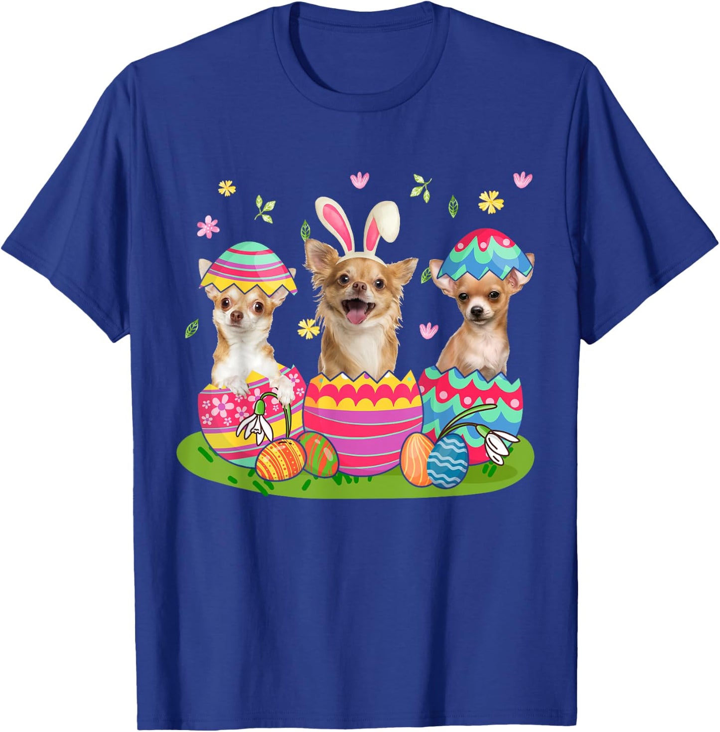Three Bunny Chihuahua Inside Easter Egg Happy Easter T-Shirt - T-Shirt | Royal