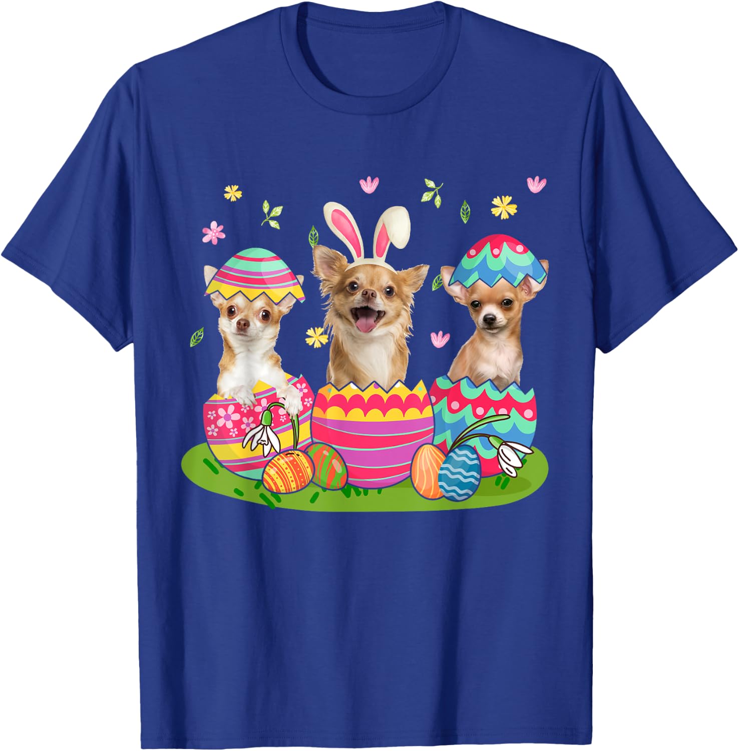 Three Bunny Chihuahua Inside Easter Egg Happy Easter T-Shirt - T-Shirt | Royal