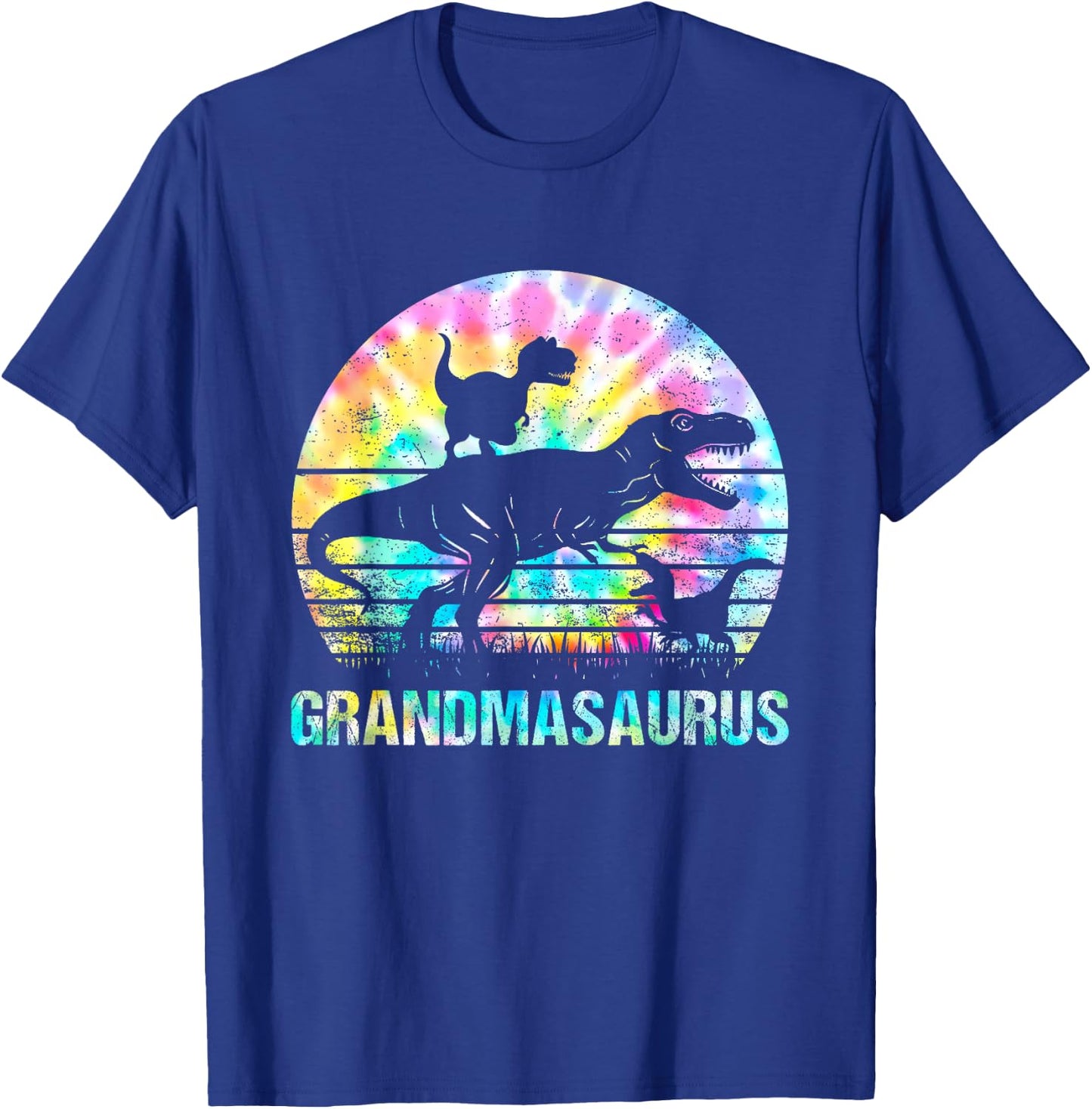 Grandmasaurus T Rex Dinosaur Grandma Saurus Tie Dye Vintage T-Shirt - T-Shirt | Royal