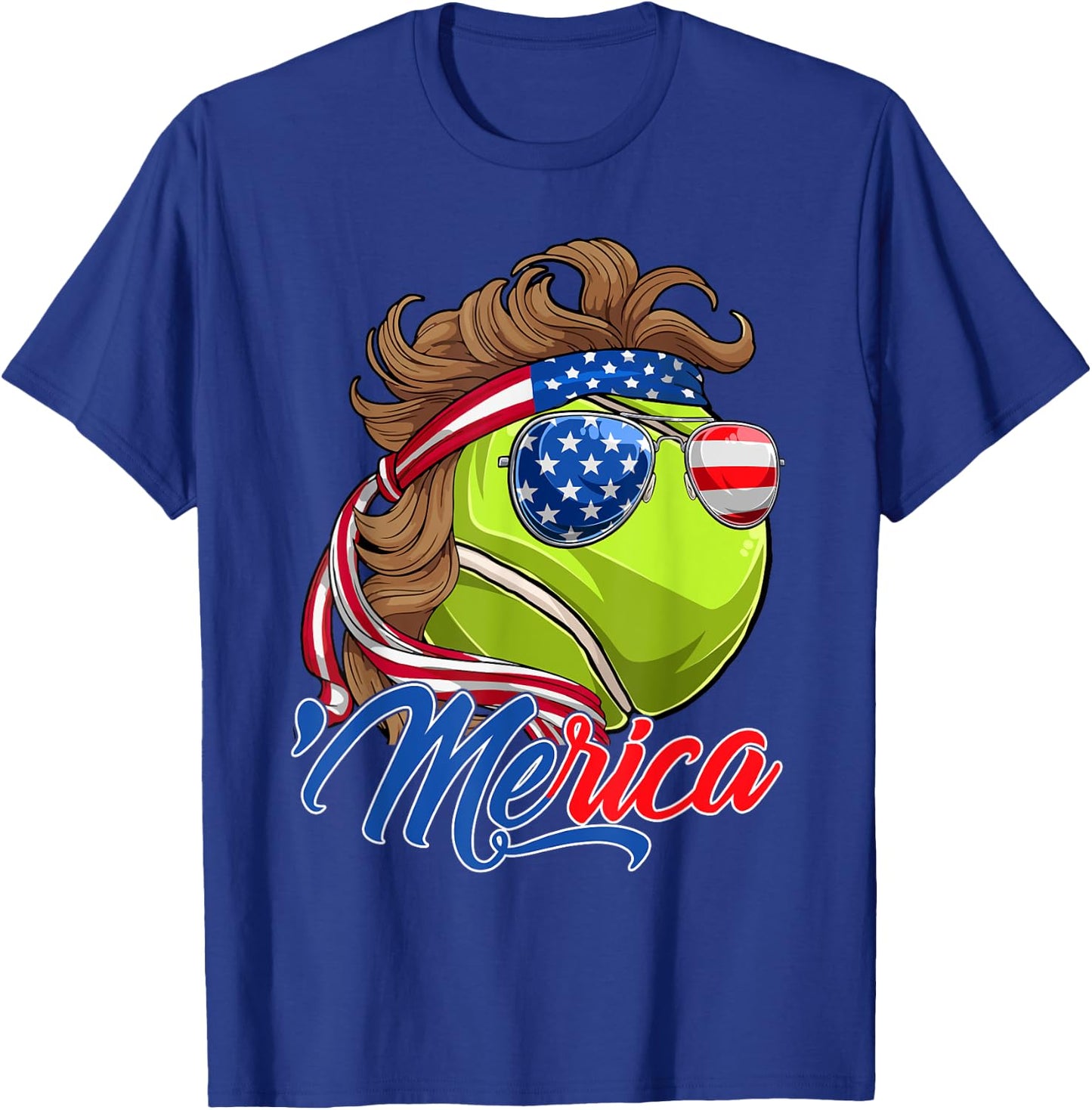 Funny Merica Tennis Ball & USA Flag Sunglasses 4th Of July Kids Men T-Shirt - T-Shirt | Royal
