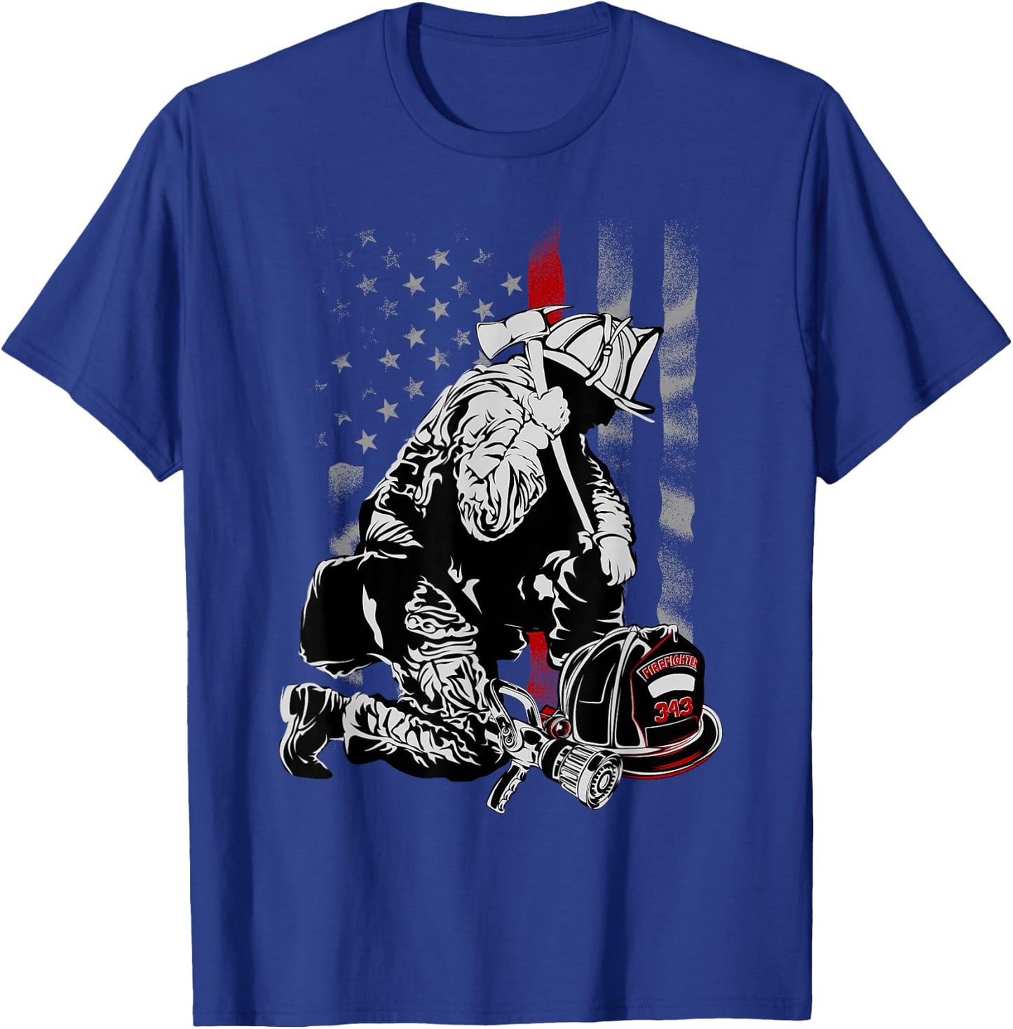 Fireman American Flag Shirt Thin Red Line Firefighter USA T-Shirt - T-Shirt | Royal
