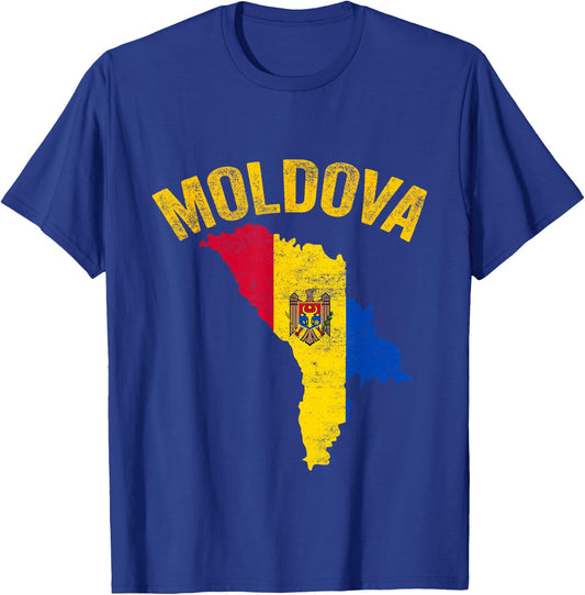 Distressed Retro Moldova Flag Moldova Map Patriotic T-Shirt - T-Shirt | Royal
