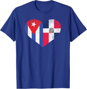 Half Cuban Half Dominican Heart Cuba Dominican Flag T-Shirt - T-Shirt | Royal