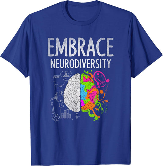 Teacher April Autism Awareness Embrace Neurodiversity Brain T-Shirt - T-Shirt | Royal