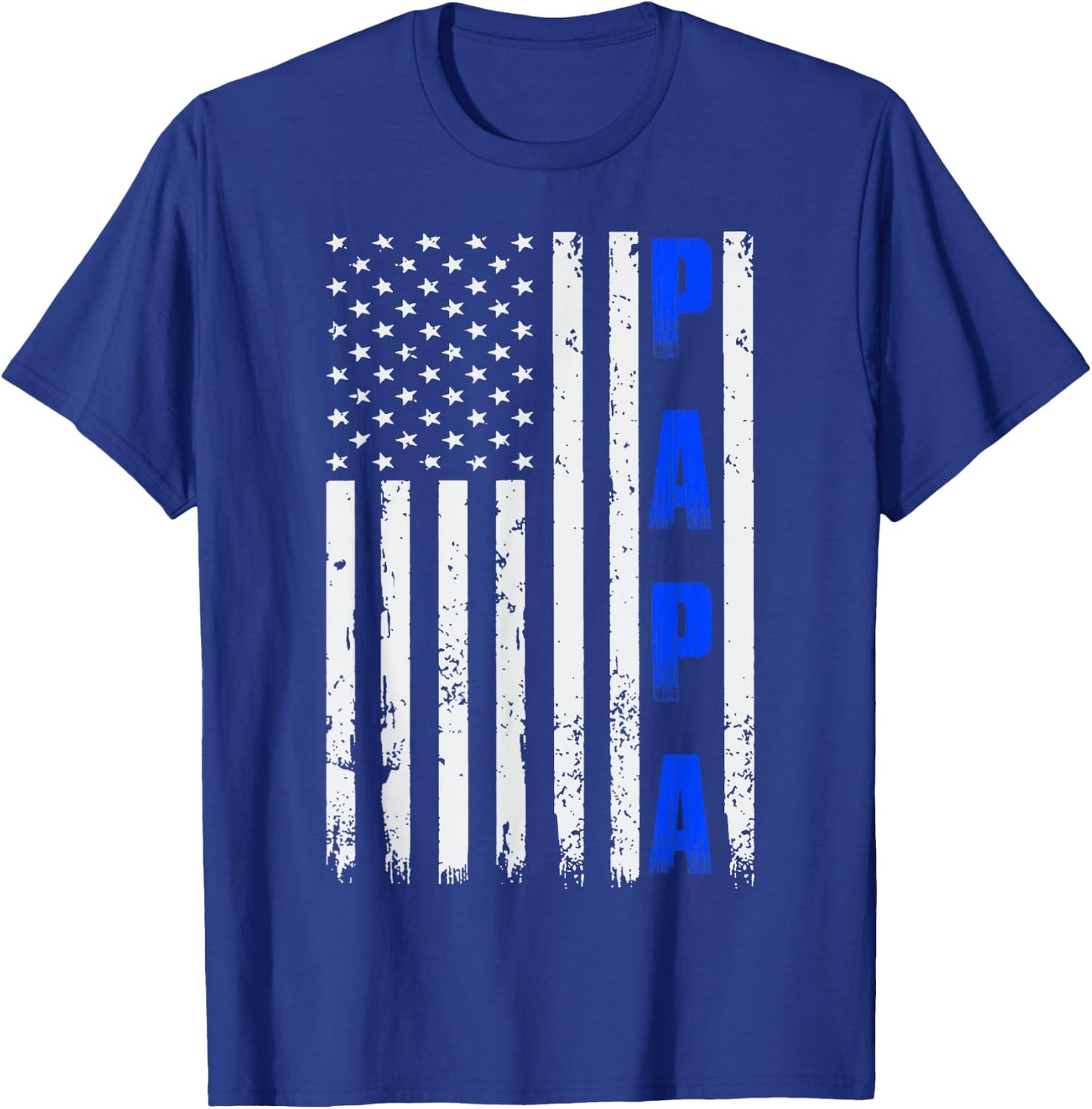Father's Day Thin Blue Line American Flag PAPA T-Shirt - T-Shirt | Royal