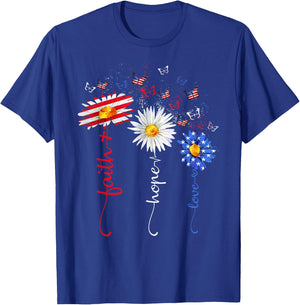 Faith Hope Love Butterfly Daisy Christians God 4th of July T-Shirt - T-Shirt | Royal