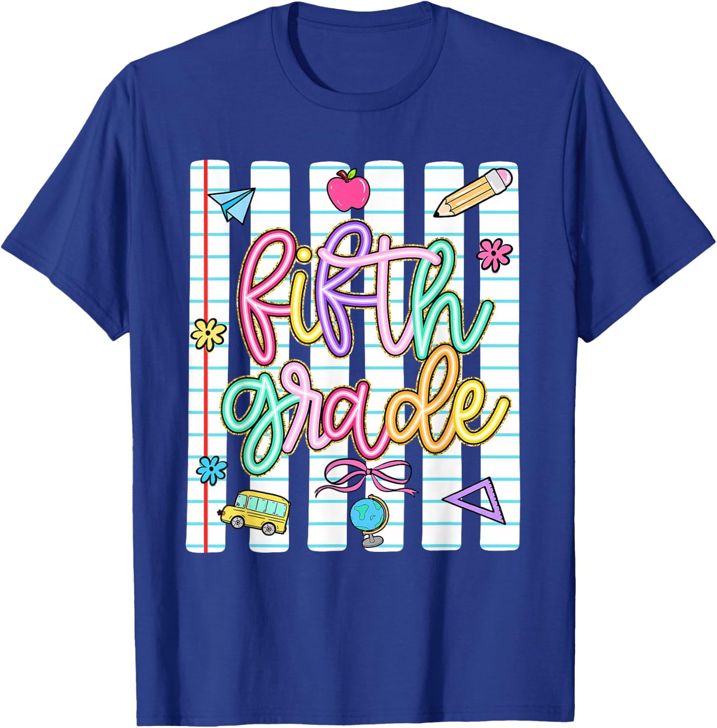 Striped Preppy Fifth Grade Back to School Teacher Girl Kids T-Shirt - T-Shirt | Royal