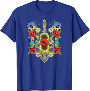 Ukraine Birds Red Poppies Trysub Retro Ukrainian Vyshyvanka T-Shirt - T-Shirt | Royal