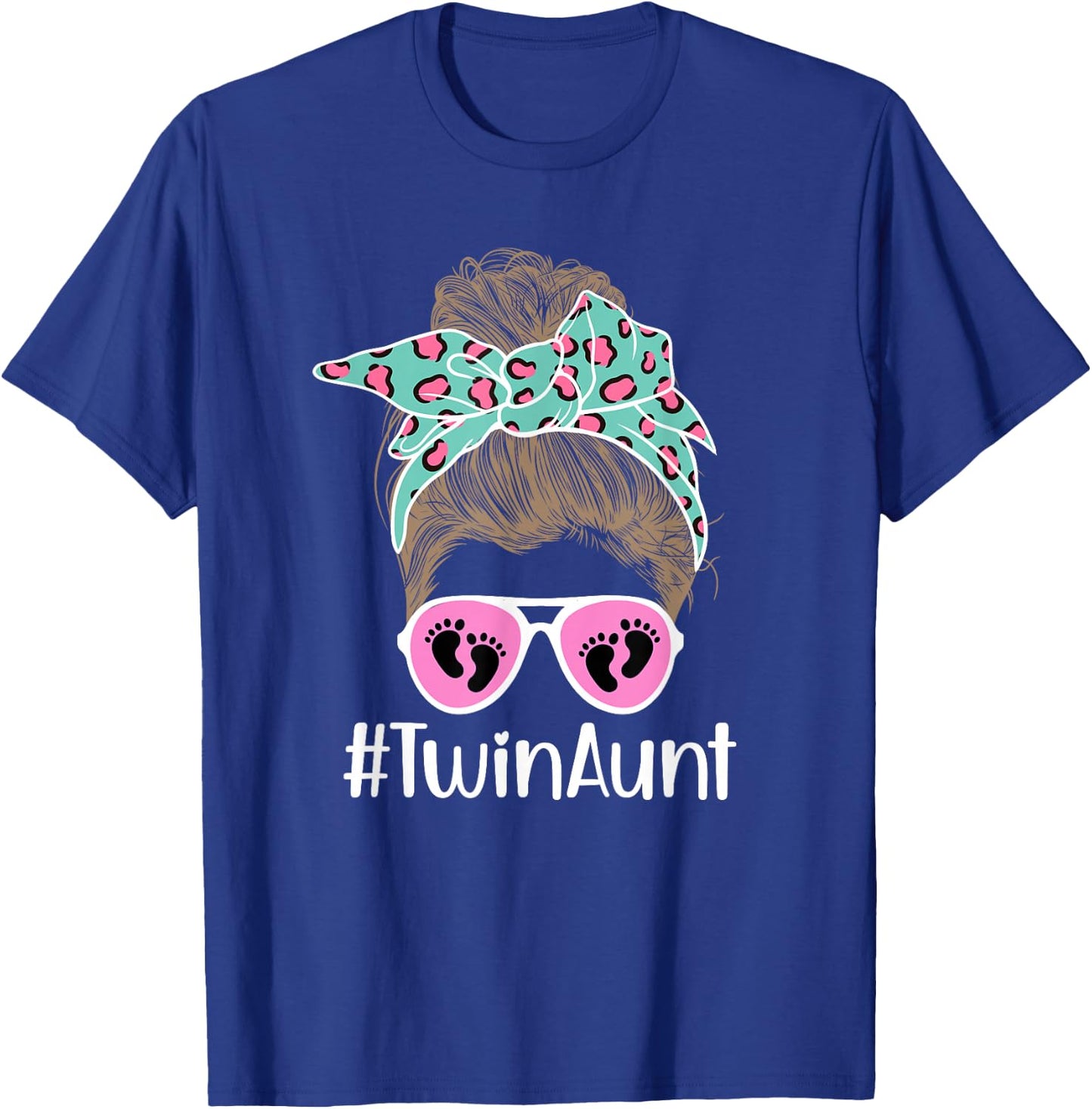 Twin Aunt Messy Bun Aunt Of Twins Twin Auntie Of Twins T-Shirt - T-Shirt | Royal