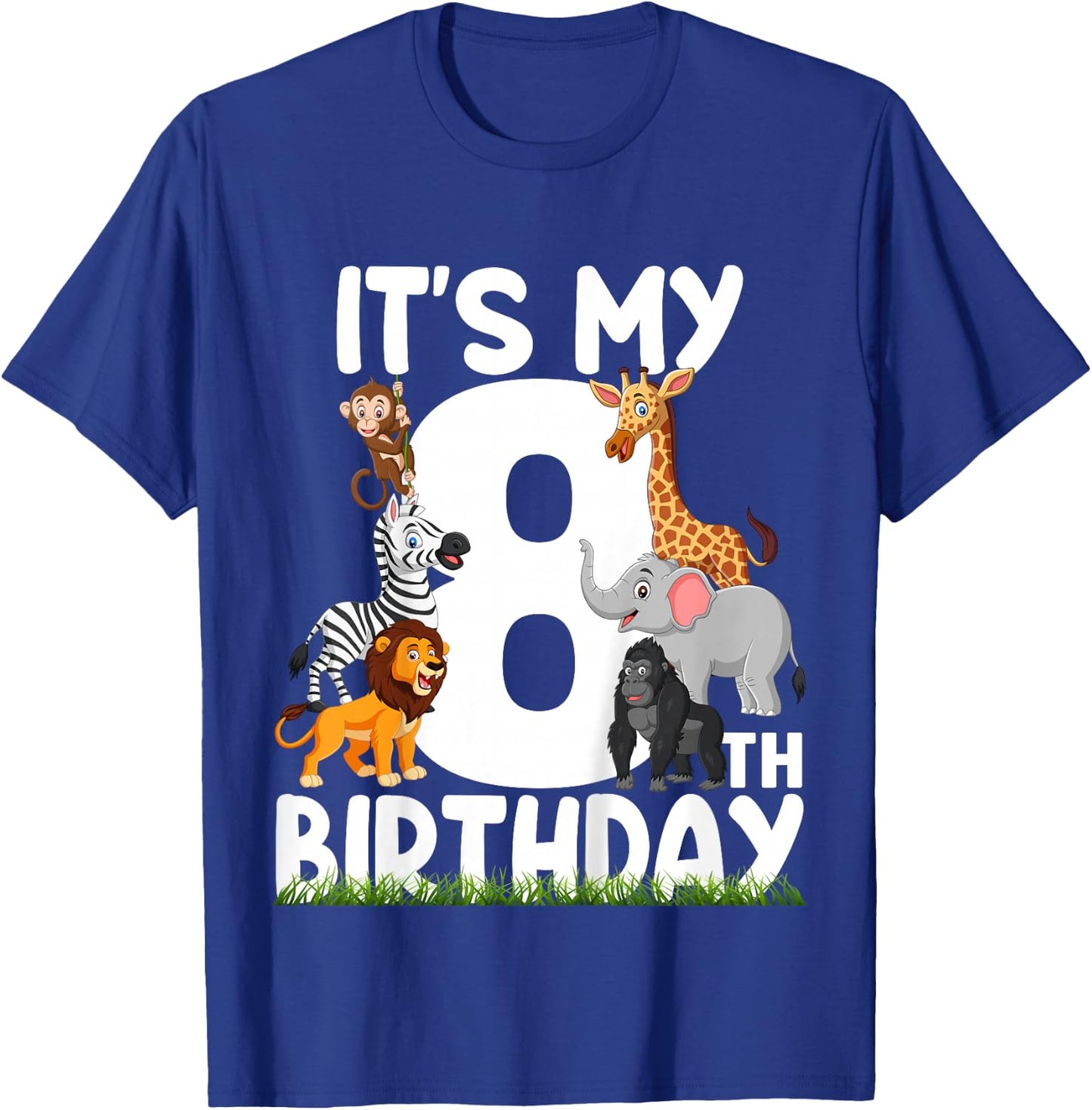 It's My 8th Birthday Zoo Jungle Safari 8 Years Old Animals T-Shirt - T-Shirt | Royal