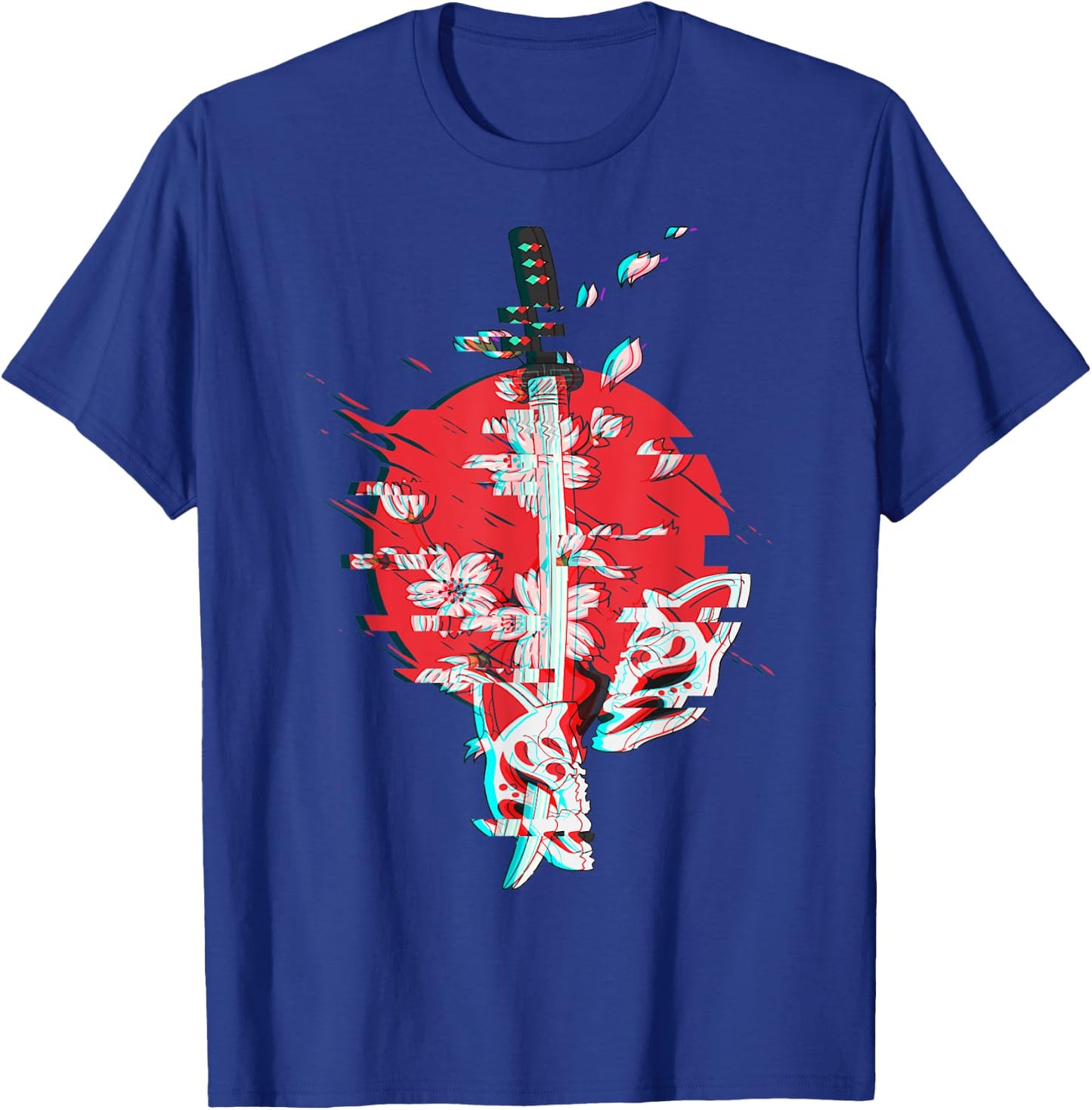 Japanese Anime Mask Kitsune Samurai Oni Monster Vaporwave T-Shirt - T-Shirt | Royal
