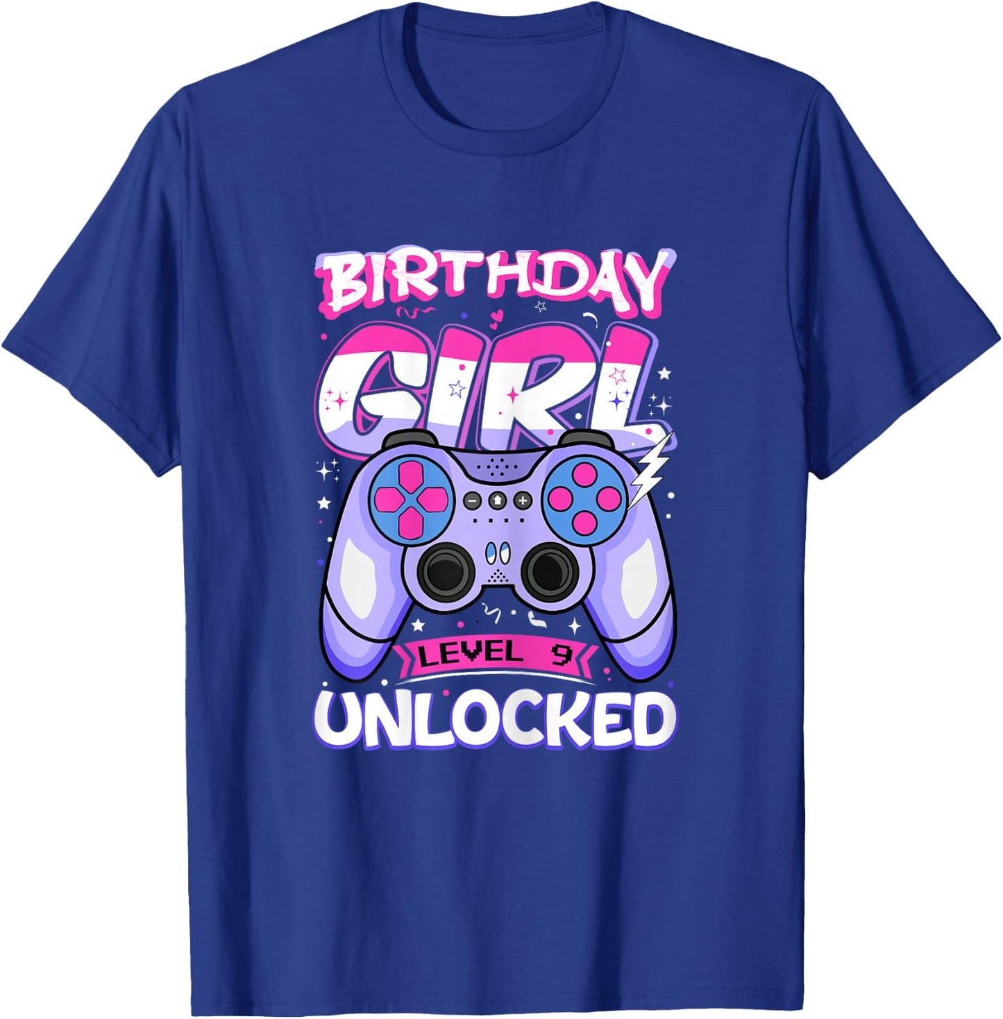 9 Year Old Girl Gamer Level Unlocked 9th Birthday Kids T-Shirt - T-Shirt | Royal
