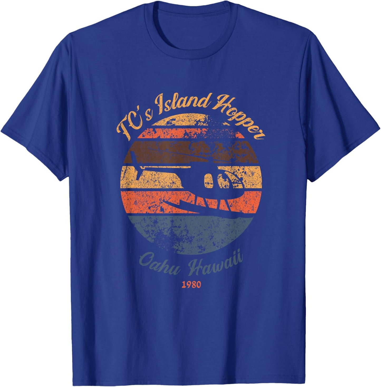 TC's Island Hoppers Helicopter Vintage Sunset T-Shirt - T-Shirt | Royal