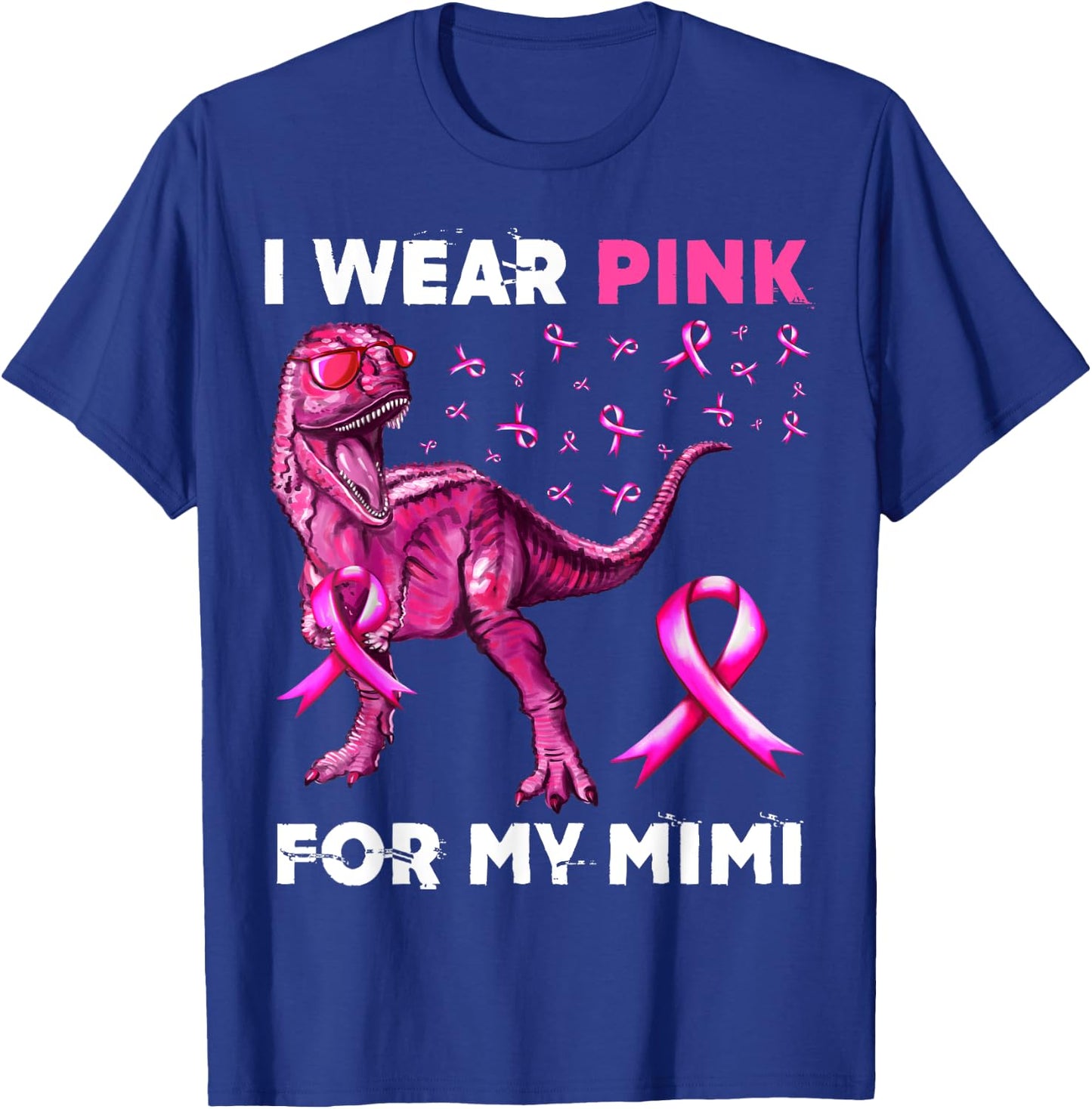 I Wear Pink For My Mimi Dinosaur Breast Cancer Awareness T-Shirt - T-Shirt | Royal